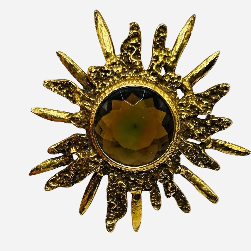 Vintage Accessocraft Brutalist Dentelle Glass Stone Sun Brooch Pendant